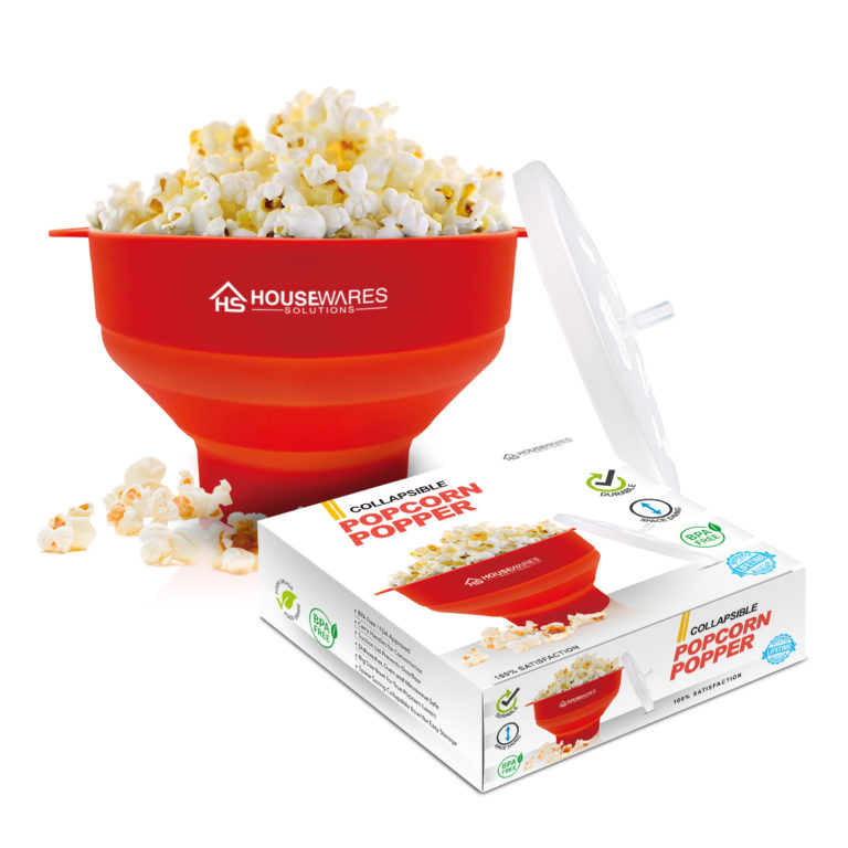 Collapsible Silicone Microwave Hot Air Popcorn Popper Bowl With Lid and