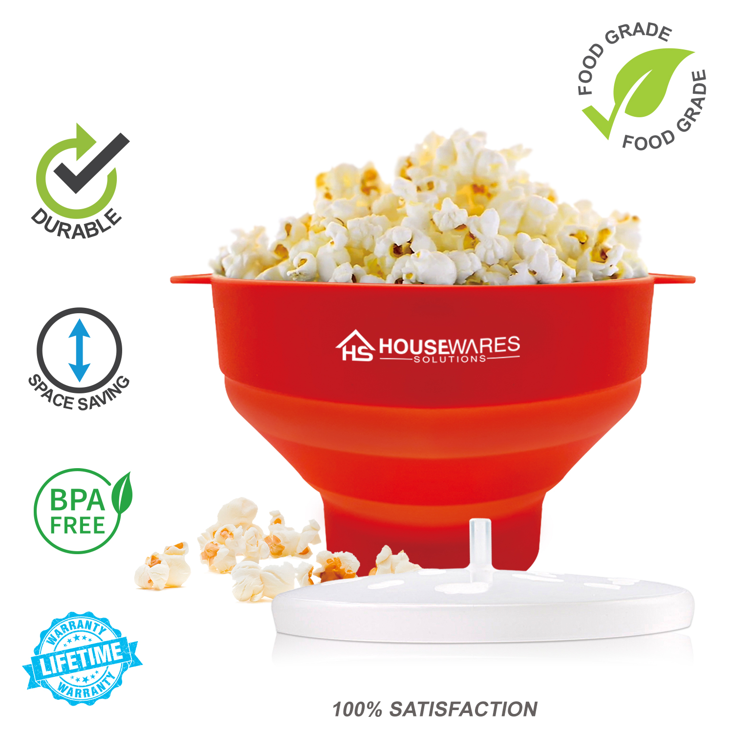 Silicone Popcorn Maker with Lid Popcorn Popper 4EVERHOPE Microwave Collapsible Popcorn Popper Bowl with Sturdy Convenient Handles Red 